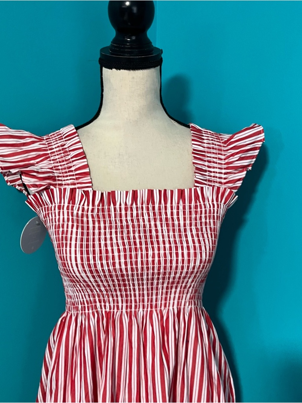 NWT Hill House S Red White Striped Ellie Nap Dress Tiered Ruffle Midi - Picture 5 of 8